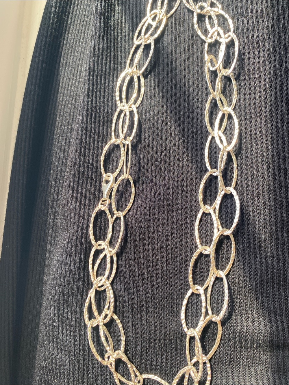 Sterling Textured Link Strand Necklace - Silver Minimalist Classic Artisan
